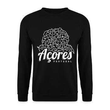 Azores with retro hydrangea blossom island in Portugal - Unisex Sweatshirt - black - Front - Alina (178cm) & Michal (187cm)