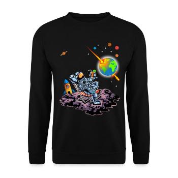 Astronaut Relaxing Earth Exploding Space Humor Art - Unisex Sweatshirt - black - Front - Alina (178cm) & Michal (187cm)