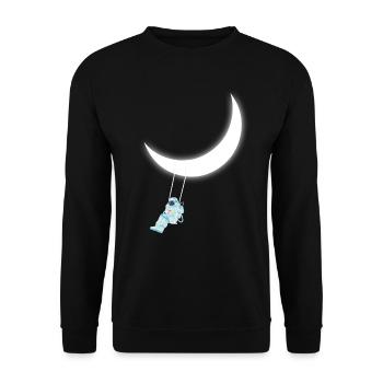 Astronaut schwingt auf dem Halbmond-Weltraumtraum - Unisex Pullover - Schwarz - Vorne - Alina (178cm) & Michal (187cm)