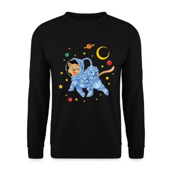 Space Cat Astronaut Floating in Galaxy Stars - Unisex Sweatshirt - black - Front - Alina (178cm) & Michal (187cm)