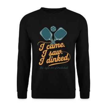 Pickleball, ich kam, ich sah, ich habe lustigen Spieler gehabt. - Unisex Pullover - Schwarz - Vorne - Alina (178cm) & Michal (187cm)