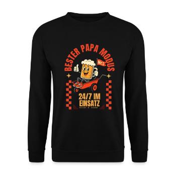 Bester Papa Modus Vatertag Bollerwagen Bier lustig - Unisex Pullover - Schwarz - Vorne - Alina (178cm) & Michal (187cm)