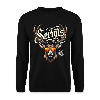 Trachtenshirt Herren Trachten T-Shirt Servus - Unisex Sweatshirt - black - Front - Alina (178cm) & Michal (187cm)