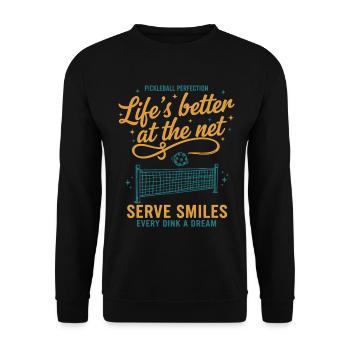 Le joueur drôle de pickleball vit mieux sur Internet - Sweat-shirt Unisexe - noir - Devant - Alina (178cm) & Michal (187cm)