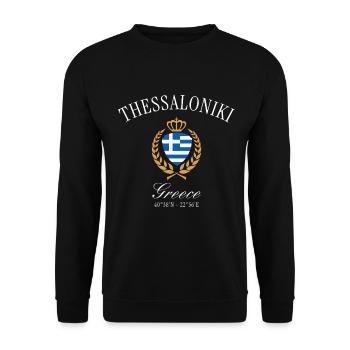 Thessaloniki Griechenland Wappen Krone – Reise - Unisex Pullover - Schwarz - Vorne - Alina (178cm) & Michal (187cm)