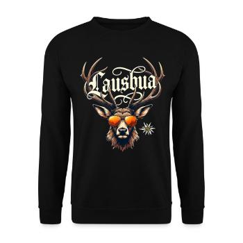 Tracht Herren Lausbua Shirt Kinder Trachtenshirt - Unisex Pullover - Schwarz - Vorne - Alina (178cm) & Michal (187cm)
