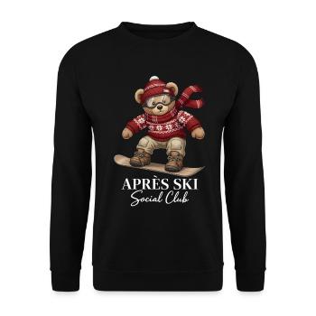 Après Ski Social Club Snowboard Bär - Unisex Pullover - Schwarz - Vorne - Alina (178cm) & Michal (187cm)