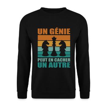 Cadeau Joueur Échecs Phrase Humoristique Génie - Sweat-shirt Unisexe - noir - Devant - Alina (178cm) & Michal (187cm)