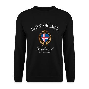 Stykkishólmur Island Wappen – Reise Souvenir - Unisex Pullover - Schwarz - Vorne - Alina (178cm) & Michal (187cm)