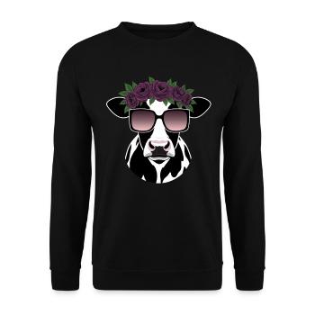 Lustige Kuh Sonnenbrille Blumen - Unisex Pullover - Schwarz - Vorne - Alina (178cm) & Michal (187cm)