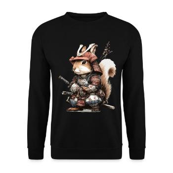 Eichhörnchen-Samurai in Rüstung - Unisex Pullover - Schwarz - Vorne - Alina (178cm) & Michal (187cm)