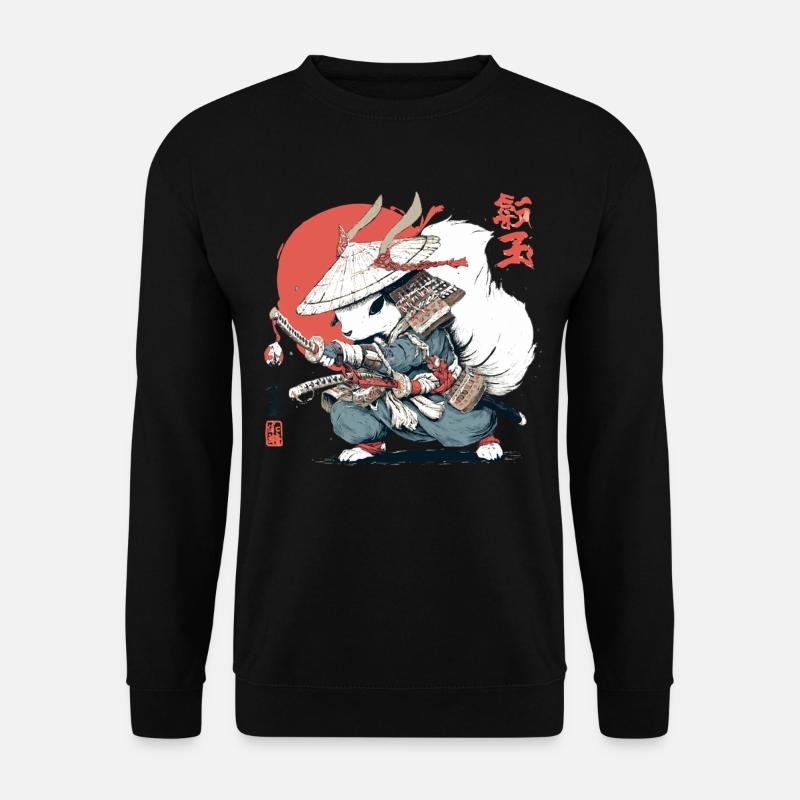 Samurai-Eichhörnchen, japanischer Krieger, Ukiyo-e-Stil Su - Unisex Pullover - Schwarz