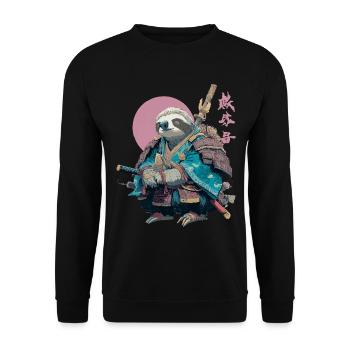 Faultier-Samurai in blauer Rüstung - Unisex Pullover - Schwarz - Vorne - Alina (178cm) & Michal (187cm)