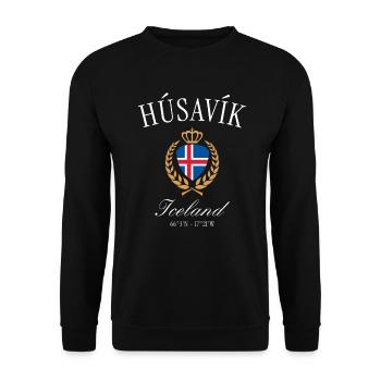 Couronne des armoiries de l’île de Húsavík – Souvenir de voyage - Sweat-shirt Unisexe - noir - Devant - Alina (178cm) & Michal (187cm)