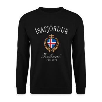 Ísafjörður Island Wappen Krone – Reise Souvenir - Unisex Pullover - Schwarz - Vorne - Alina (178cm) & Michal (187cm)