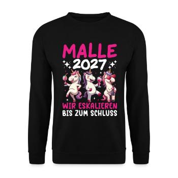 Malle 2027 We escalate to the end unicorn - Unisex Sweatshirt - black - Front - Alina (178cm) & Michal (187cm)