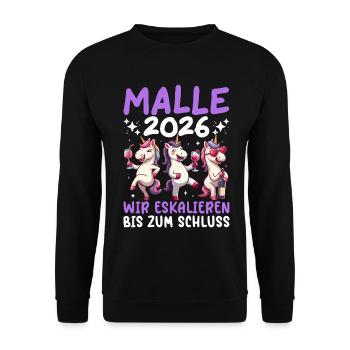 Malle 2026 Wir Eskalieren Bis Zum Schluss Einhorn - Unisex Pullover - Schwarz - Vorne - Alina (178cm) & Michal (187cm)