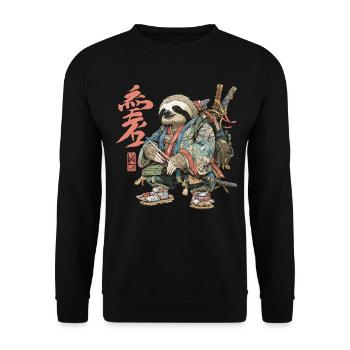 Sloth Samurai in Ukiyoe Armor - Unisex Sweatshirt - black - Front - Alina (178cm) & Michal (187cm)