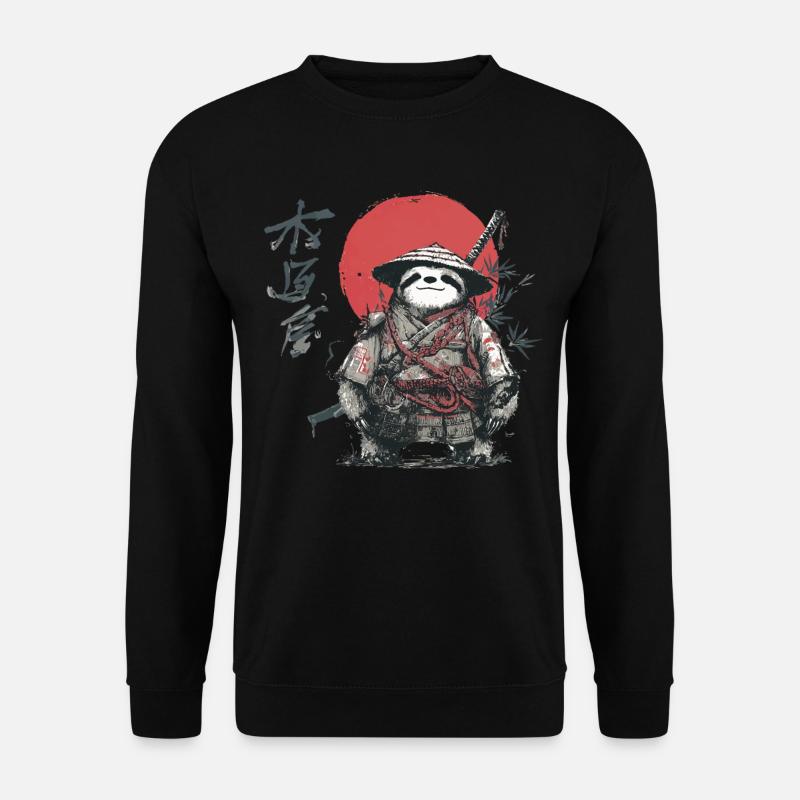 Faultier-Samurai unter roter Sonne - Unisex Pullover - Schwarz