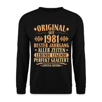 Original 1981 – 45. Geburtstag Legende Vintage - Unisex Pullover - Schwarz - Vorne - Alina (178cm) & Michal (187cm)
