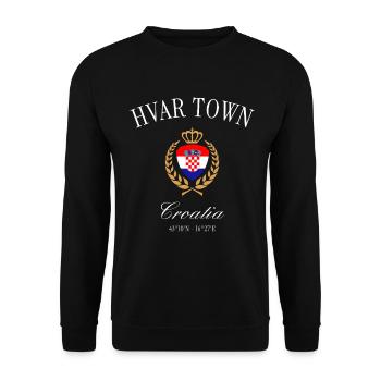 Hvar Croatia Coat of Arms Crown – Travel Souvenir - Unisex Sweatshirt - black - Front - Alina (178cm) & Michal (187cm)