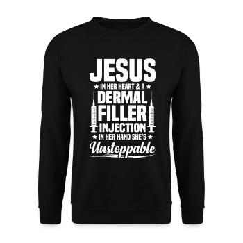 Infirmière esthétique Foi Religion Jésus Botox - Sweat-shirt Unisexe - noir - Devant - Alina (178cm) & Michal (187cm)
