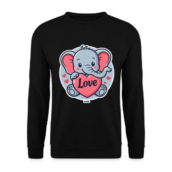 Elefantenherz-Liebesaufkleber - Unisex Pullover - Schwarz - Vorne - Alina (178cm) & Michal (187cm)