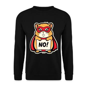 Nein! Heldenhamster im Cape - Unisex Pullover - Schwarz - Vorne - Alina (178cm) & Michal (187cm)