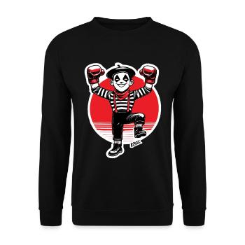 Pantomimeboxer im roten Scheinwerfer - Unisex Pullover - Schwarz - Vorne - Alina (178cm) & Michal (187cm)