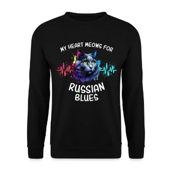 Ligne de cœur du Chat Bleu Russe - Sweat-shirt Unisexe - noir - Devant - Alina (178cm) & Michal (187cm)