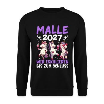 Malle 2027 Wir Eskalieren Bis Zum Schluss Einhorn - Unisex Pullover - Schwarz - Vorne - Alina (178cm) & Michal (187cm)