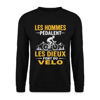 Les Hommes Pédalent Les Dieux Font du Vélo Humour - Sweat-shirt Unisexe - noir - Devant - Alina (178cm) & Michal (187cm)