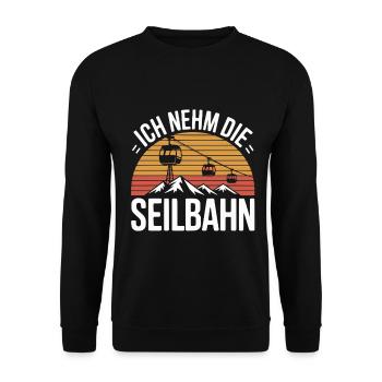 Ich nehm die Seilbahn Retro Skifahren - Unisex Pullover - Schwarz - Vorne - Alina (178cm) & Michal (187cm)
