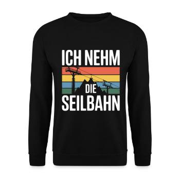 Ich nehm die Seilbahn Skilift Retro Berge - Unisex Pullover - Schwarz - Vorne - Alina (178cm) & Michal (187cm)
