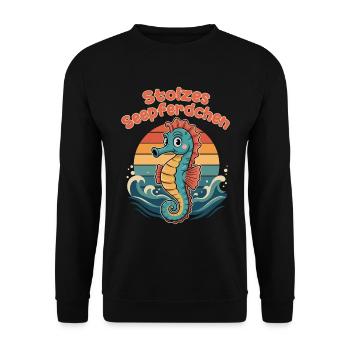 Stolzes Seepferdchen Schwimmen Retro Design - Unisex Pullover - Schwarz - Vorne - Alina (178cm) & Michal (187cm)