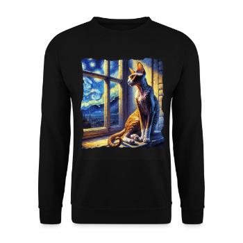 Cornish Rexkatze Starry Night - Unisex Pullover - Schwarz - Vorne - Alina (178cm) & Michal (187cm)