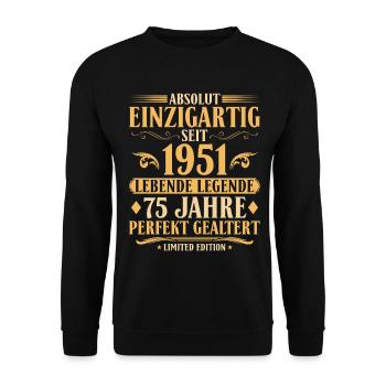 Einzigartig seit 1951 Baujahr 75. Geburtstag - Unisex Pullover - Schwarz - Vorne - Alina (178cm) & Michal (187cm)