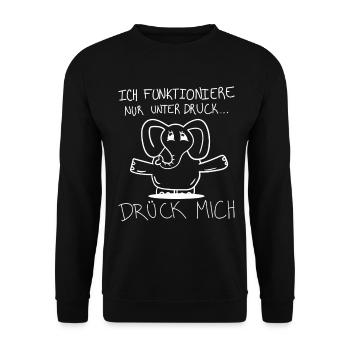 Elefant Lustig – Ich funktioniere unter Druck - Unisex Pullover - Schwarz - Vorne - Alina (178cm) & Michal (187cm)