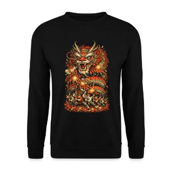 Dragon Dance Drachentanz Feuerwerk - Unisex Pullover - Schwarz - Vorne - Alina (178cm) & Michal (187cm)