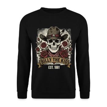 Billy the Kid Cowboy Totenkopf Rosen 1881 - Unisex Pullover - Schwarz - Vorne - Alina (178cm) & Michal (187cm)