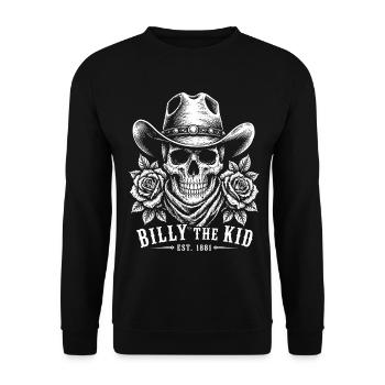 Billy the Kid Cowboy Totenkopf Rosen 1881 - Unisex Pullover - Schwarz - Vorne - Alina (178cm) & Michal (187cm)