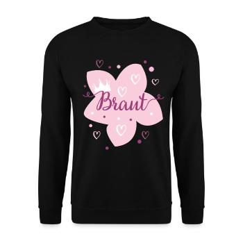 Hochzeit Brat Blüte mit Krone Schriftzug - Unisex Pullover - Schwarz - Vorne - Alina (178cm) & Michal (187cm)