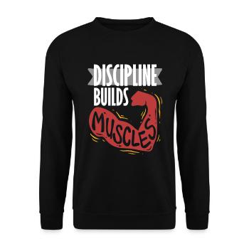 Fitness Trainer Discipline Builds Muscles - Unisex Sweatshirt - black - Front - Alina (178cm) & Michal (187cm)