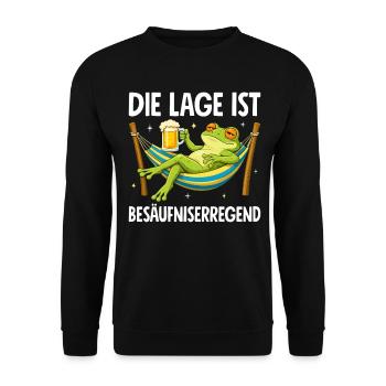 Die Lage Ist Besäufniserregend mit Frosch - Unisex Pullover - Schwarz - Vorne - Alina (178cm) & Michal (187cm)