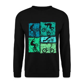 Vintage BMX Retro-Grafik Für Echte Biker - Unisex Pullover - Schwarz - Vorne - Alina (178cm) & Michal (187cm)