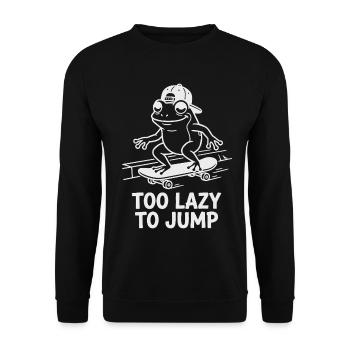 Too Lazy to Jump Lustiger Frosch Chillout - Unisex Pullover - Schwarz - Vorne - Alina (178cm) & Michal (187cm)