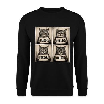 Katzenquartett: Freude Frieden Halten - Unisex Pullover - Schwarz - Vorne - Alina (178cm) & Michal (187cm)