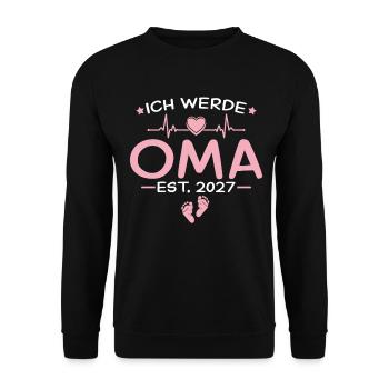 Ich werde Oma 2027 - Enkelkind Ankündigung - Unisex Pullover - Schwarz - Vorne - Alina (178cm) & Michal (187cm)