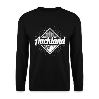Auckland in New Zealand with Retro Skyline Souvenir - Unisex Sweatshirt - black - Front - Alina (178cm) & Michal (187cm)