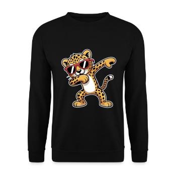 Leopard mit Sonnenbrillen Tanz - Unisex Pullover - Schwarz - Vorne - Alina (178cm) & Michal (187cm)